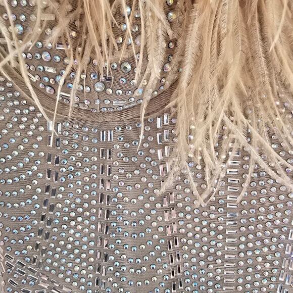 NWT Mesh Embellished Feather Bodycon MINI Dress Sz small - Picture 7 of 8
